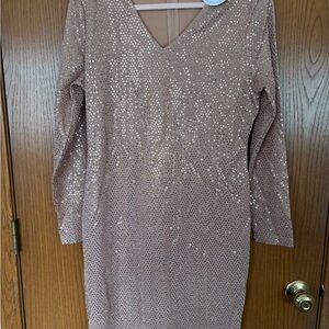 Elegant Rose Gold Sequin Long Sleeve Dress
